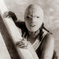 A mildly terrifying 1920s full faced swimming mask designed to protect women from the sun