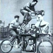 A bicycle that fits a family of four, including a sewing machine. (1939).