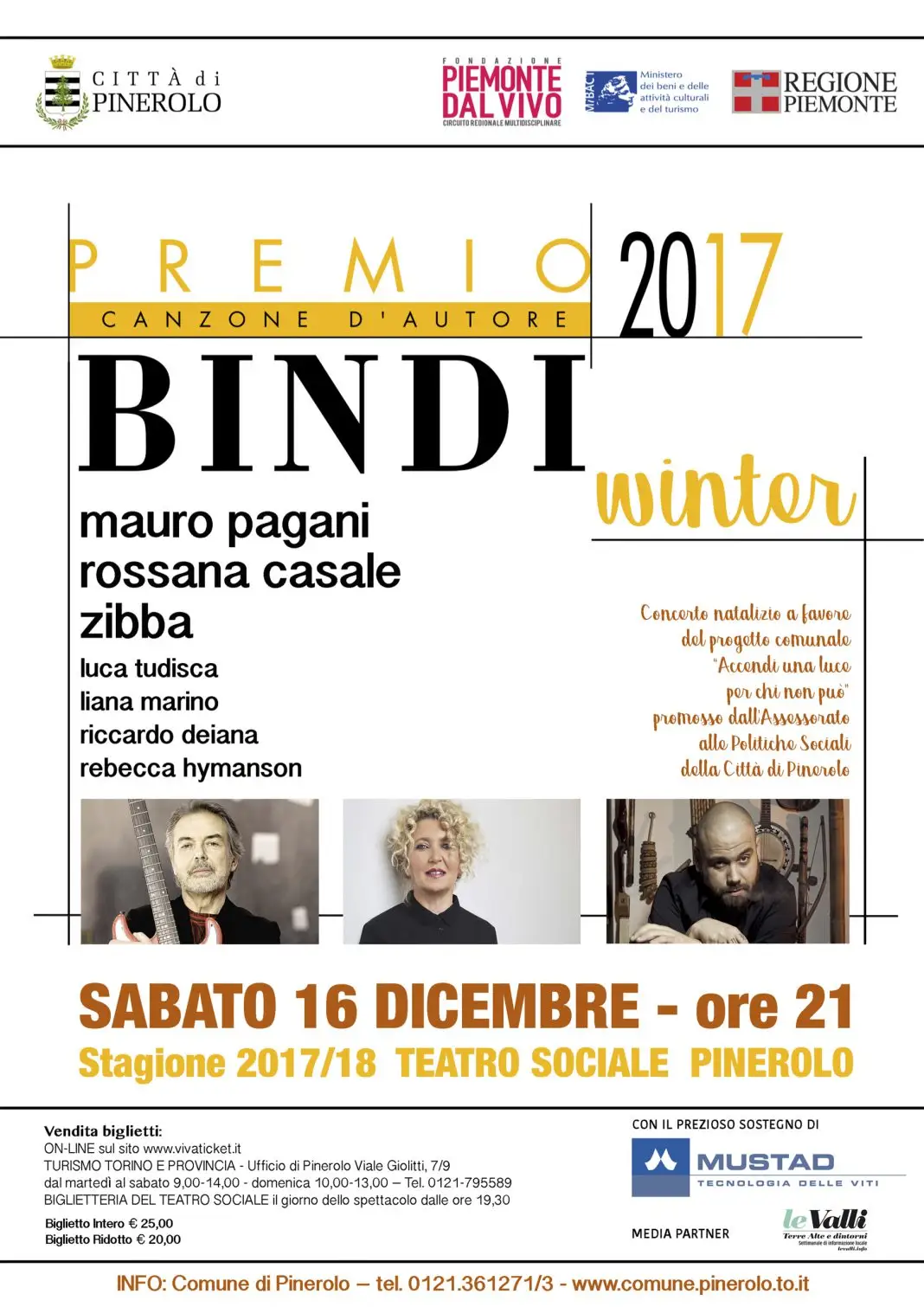 PREMIO BINDI WINTER: sabato 16 dicembre al Teatro Sociale di Pinerolo PREMIO BINDI WINTER: sabato 16 dicembre al Teatro Sociale di Pinerolo