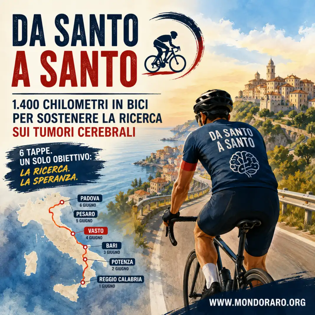 Da Santo a Santo, 1.400 chilometri in bici per sostenere la ricerca sui tumori cerebrali Da Santo a Santo, 1.400 chilometri in bici per sostenere la ricerca sui tumori cerebrali