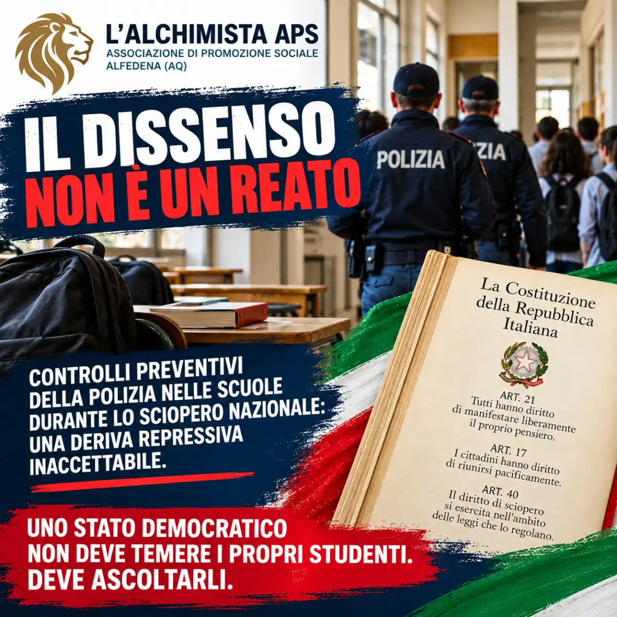 Sciopero 30 ottobre: il comunicato ufficiale de L’ALCHIMISTA APS. Libertà di dissenso a rischio